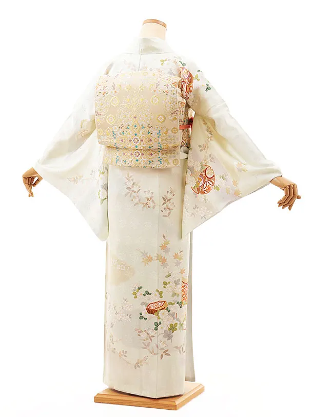 訪問着t1325 うすヒワ色 貝桶に四季花〔トールサイズ〕 | 着物