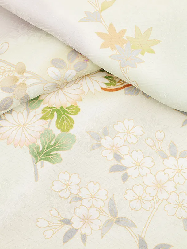 訪問着t1325 うすヒワ色 貝桶に四季花〔トールサイズ〕 | 着物