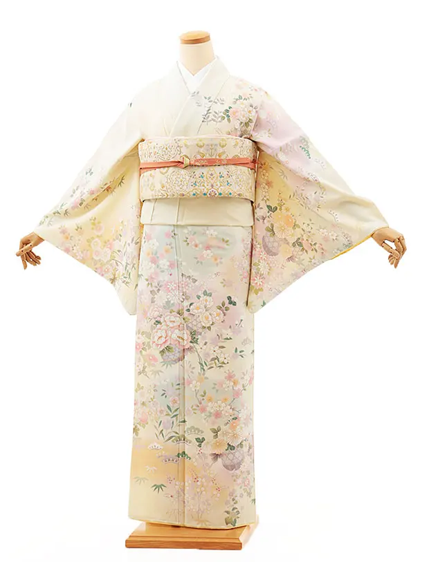 訪問着t1347 クリームベージュ花かご(化繊)トールサイズ