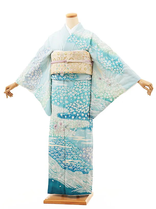 訪問着t1348 水色 おぼろ調(化繊)