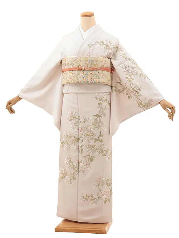 訪問着　セット　ピンク　古典柄　刺繍 訪問着t1354 ピンクベージュ 刺繍ブーゲンビリア柄 | 着物