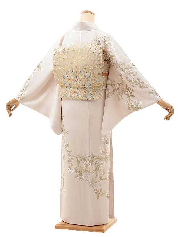 訪問着t1354 ピンクベージュ 刺繍ブーゲンビリア柄 | 着物