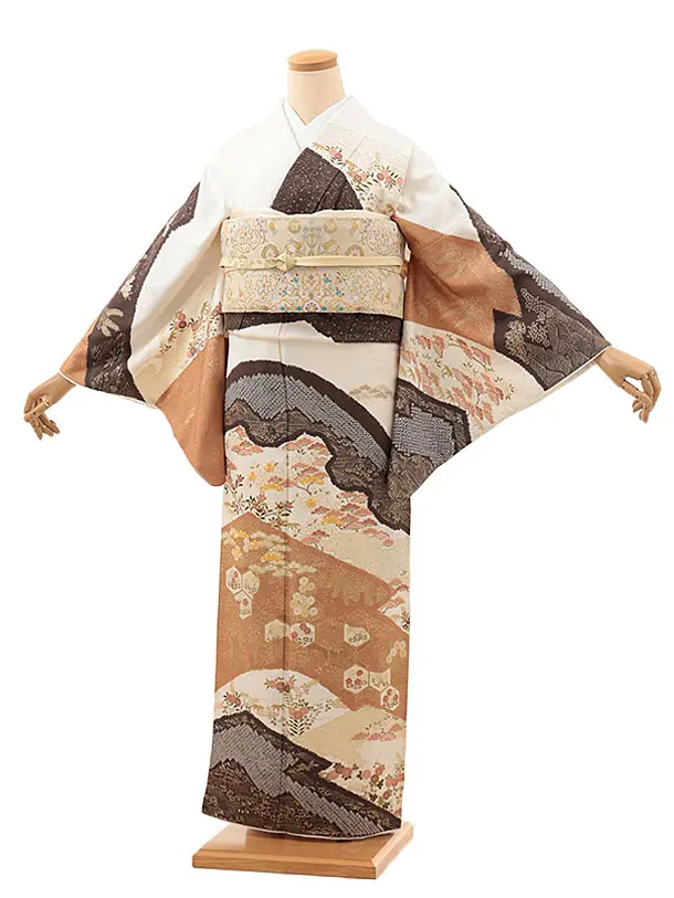 訪問着t1361 大喜 百花 白茶