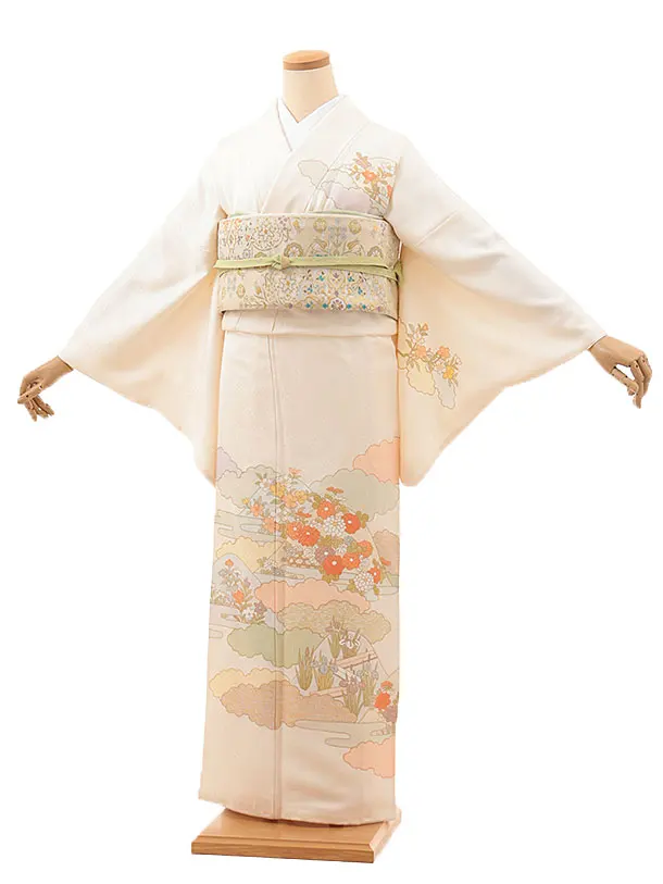 訪問着　セット　ピンク　古典柄　刺繍 訪問着t1354 ピンクベージュ 刺繍ブーゲンビリア柄 | 着物