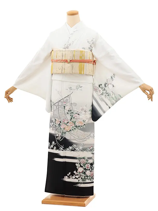 訪問着t1393 式部浪漫 白黒ぼかし 几帳彩花(化繊)