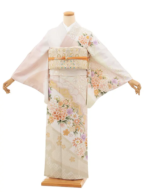 訪問着t1396 薄ピンク 花づくし(化繊)