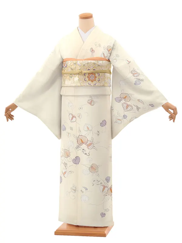 訪問着t1417 クリーム地 桐葵 宝尽くし(化繊)