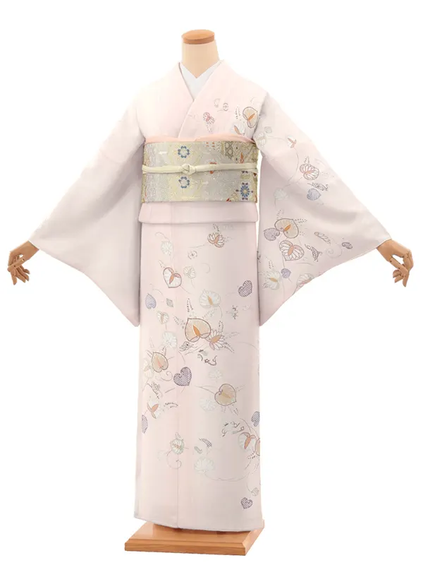 訪問着t1418 ピンク地 桐葵 宝尽くし(化繊)