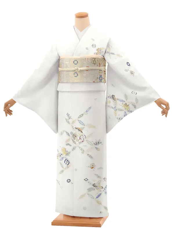 訪問着t1421 白地 七宝尽くし(化繊)