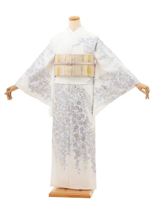 D583 訪問着　枝垂れ桜　流水　正絹　着物　袷　しつけ糸付き未使用極美品 未着用 枝垂れ桜 桜花 流線 訪問着 着物 121a p 訪問着 洛北桜