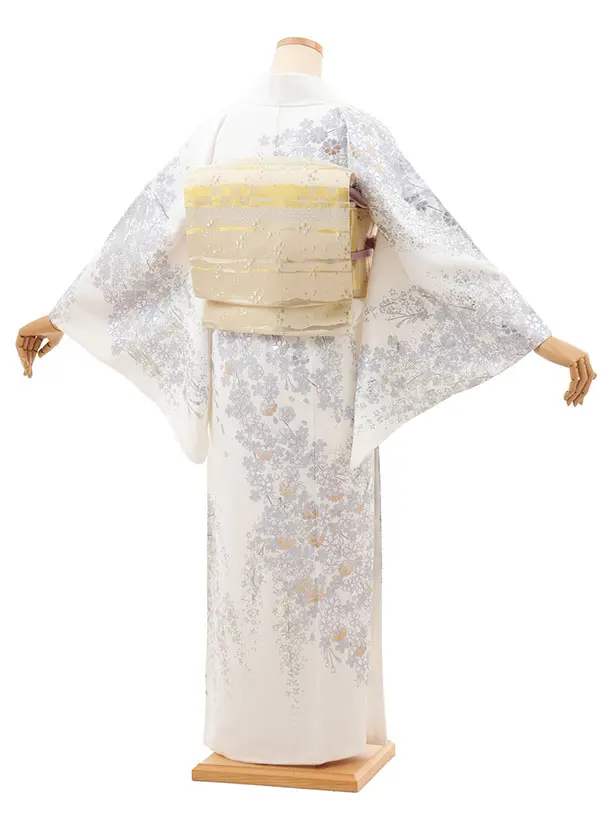 訪問着t1424 桂由美 白地 金銀彩 枝垂れ桜 | 着物レンタルの京都かしい