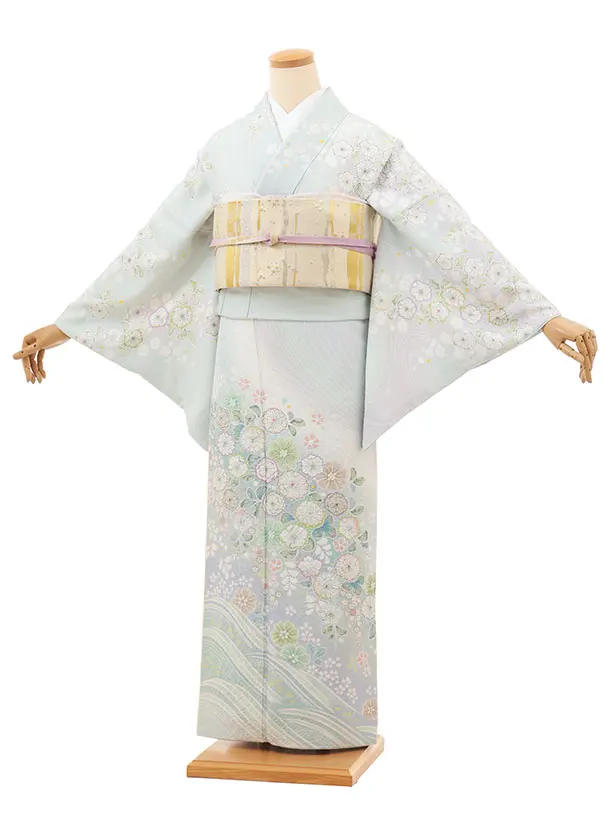 357 訪問着フルセット 正絹 淡緑 ミントグリーン 辻が花 金銀彩 暈し染め 357 訪問着フルセット 正絹 淡緑 ミントグリーン 辻が花 金銀彩