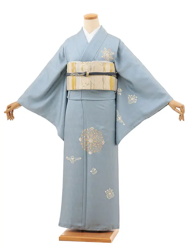 訪問着t1438  アイスグレー地 金彩唐花