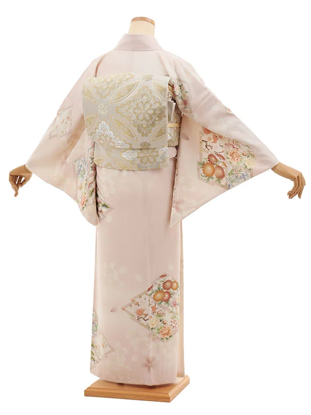 訪問着t1450 華徒然 ピンク 松皮菱に花 | 着物レンタルの京都かしいしょう