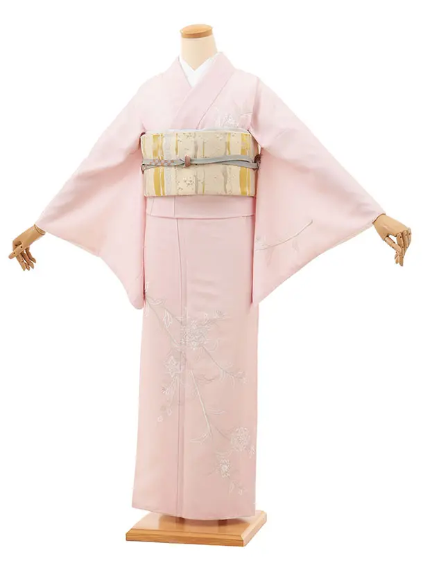 訪問着t1476 式部浪漫 ピンク刺繍 唐花 (化繊)