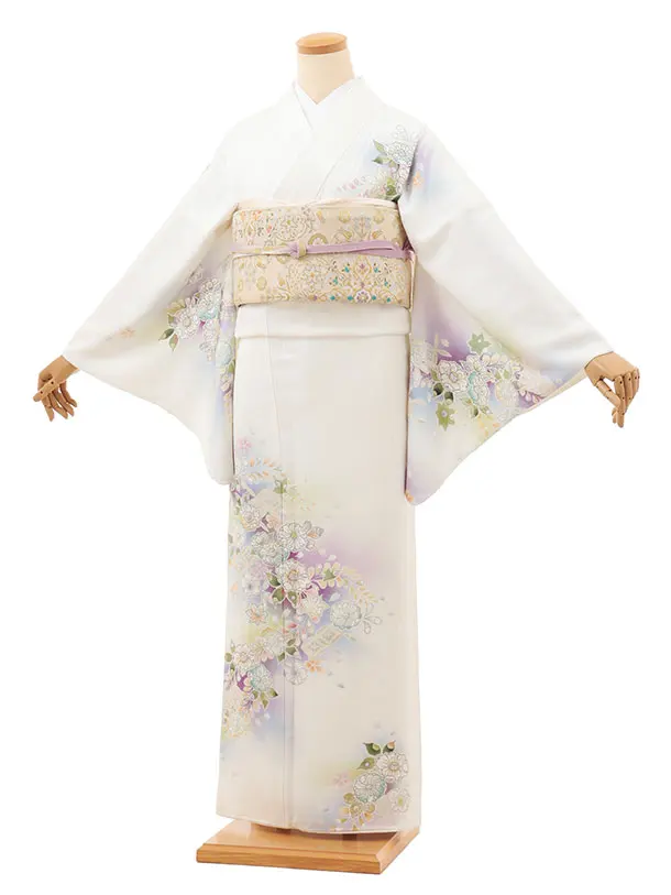 訪問着　フルセット　洋花　金彩加工　着物　P1 訪問着【 No.Z-323】紫色のぼかし染・洋花 | 東京・銀座で着物