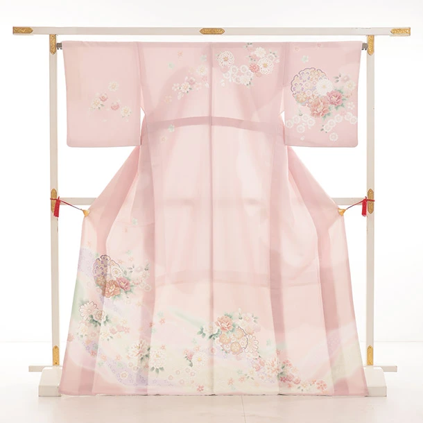 訪問着t1518 式部浪漫 ピンク雪輪に花 | 着物レンタルの京都