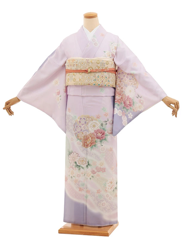 訪問着t1404 クリーム地 扇絵に菊花 | 着物レンタルの京都かしい