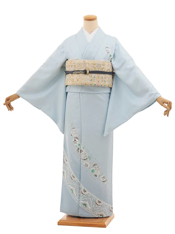 訪問着tQ1008 水色 かすみに四季花 | 着物レンタルの京都かしい