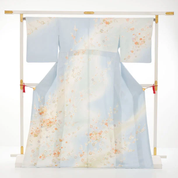 訪問着t1579 水色 桜に花紋 | 着物レンタルの京都かしいしょう