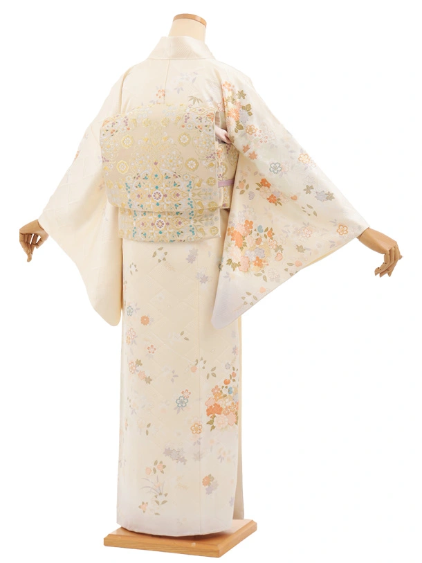 訪問着t1580 クリーム 雪輪桜 | 着物レンタルの京都かしいしょう