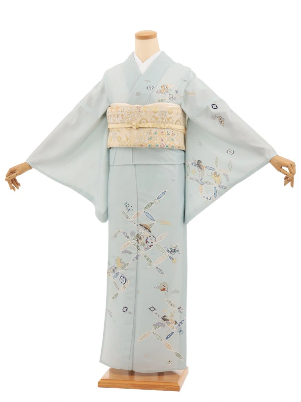 訪問着t1443 華徒然 ヒワ色 松皮菱に花 | 着物レンタルの京都かしいしょう