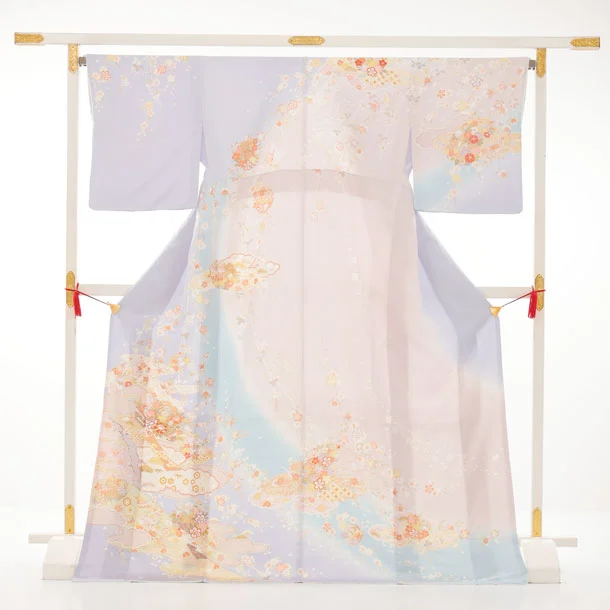 訪問着t1671 うすパープル 雲取り宝 四季花 | 着物レンタルの京都