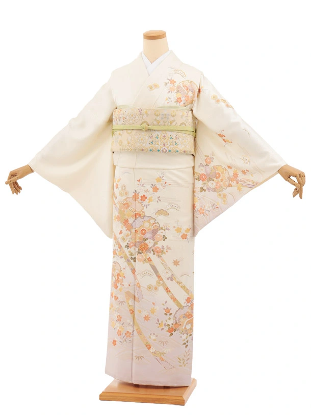 訪問着tt1114(トールサイズ) ベージュ牡丹藤桜 | 着物レンタルの京都