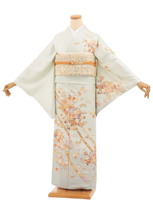 訪問着tt1111(トールサイズ) 白緑色牡丹藤桜 | 着物レンタルの京都