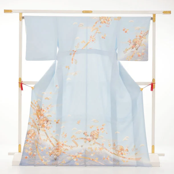 訪問着t1675 水色 雪輪 四季花 | 着物レンタルの京都かしいしょう