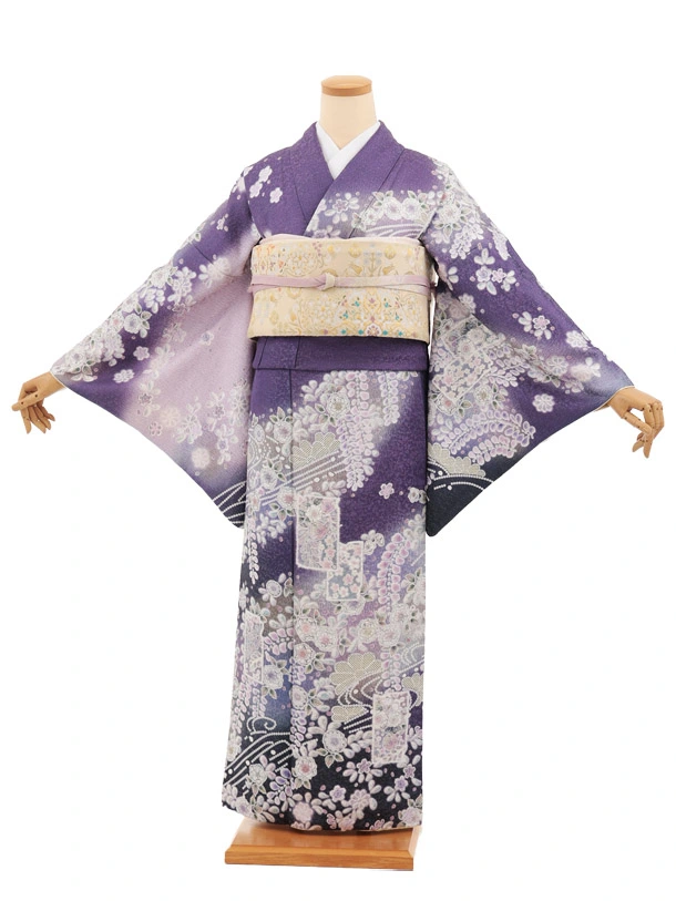 訪問着tt1729(トールサイズ)パープルラメ 辻が花調 色紙文 | 着物