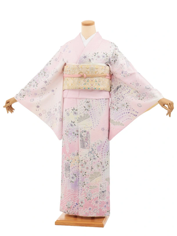 訪問着tt1730(トールサイズ)ピンクラメ 辻が花調 色紙文 | 着物