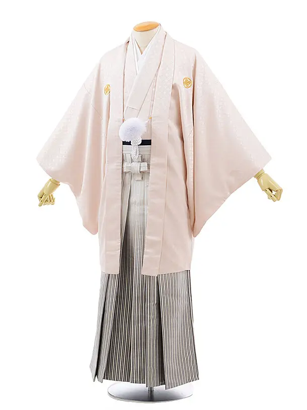 男性袴ﾚﾝﾀﾙ0208 ﾗｲﾄﾋﾟﾝｸ 紋付 x 白 ｸﾞﾚｰ ぼかし 袴 | 着物