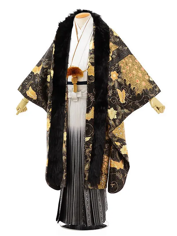 値下げ交渉ＯＫ！紋意匠 黒地 金ラメ 振袖 セット 正絹 Ｂ４１５ 値下げ交渉OK！紋意匠 黒地 金ラメ 振袖 セット 正絹 B415