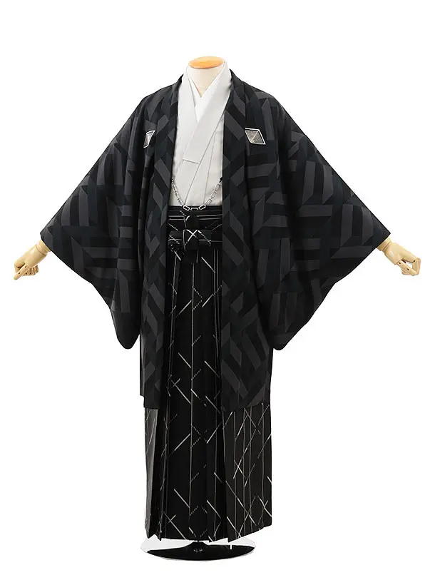 男性袴ﾚﾝﾀﾙ0277 JAPAN STYLE 黒刺し子風×黒 | 着物レンタルの