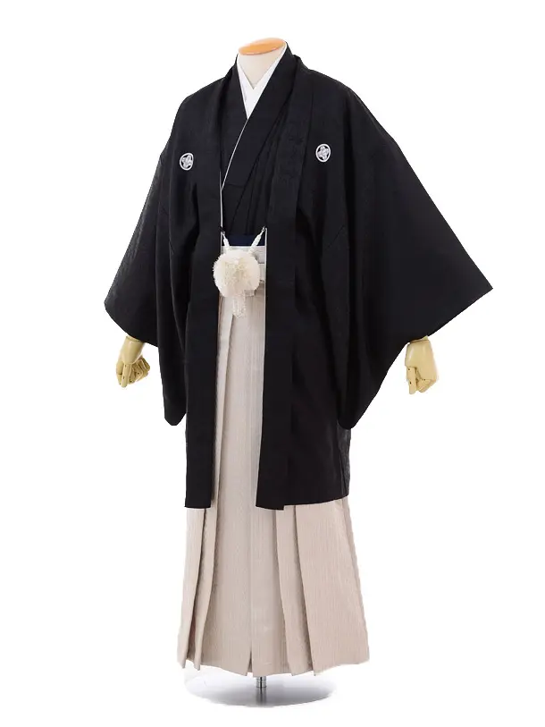 男性用袴ﾚﾝﾀﾙ men0006黒紋付×白黒縞(3L)/180～185㎝ | 着物