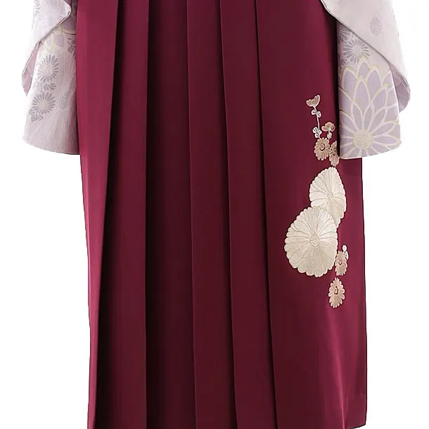 卒業式袴レンタルh821 Kansai 薄紫菊×ボルドー袴 | 着物レンタル