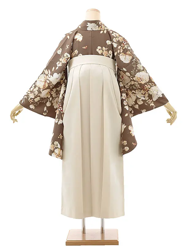 卒業式袴レンタルh830 SUGER KEI ブラウン水彩花柄×クリーム袴