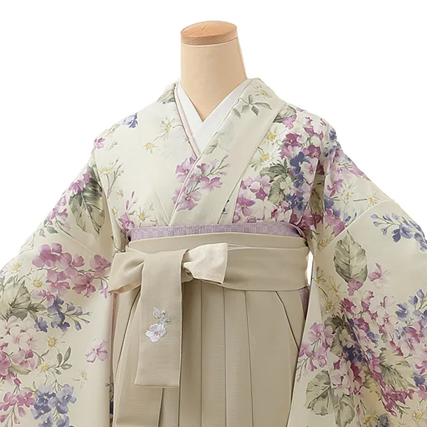 卒業式袴レンタル1248 SUGARKEI スミレに藤アイボリーxベージュ