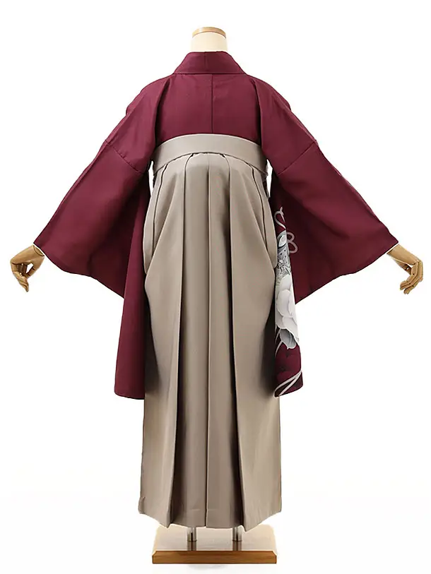 卒業式袴レンタル1534ボルドー鞠牡丹xグレージュ | 着物レンタル