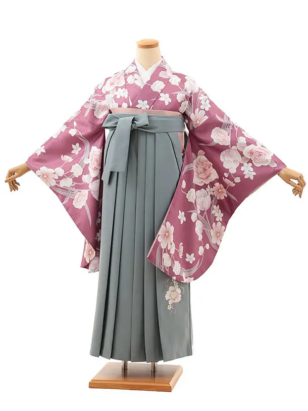 卒業袴レンタルT010　パープル洋花×グレー