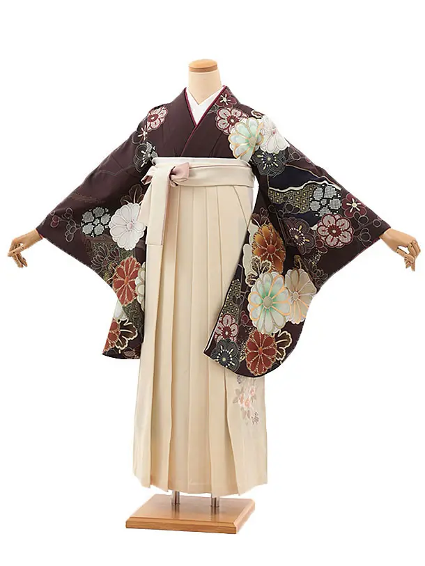 卒業袴T095　こげ茶梅菊×クリーム