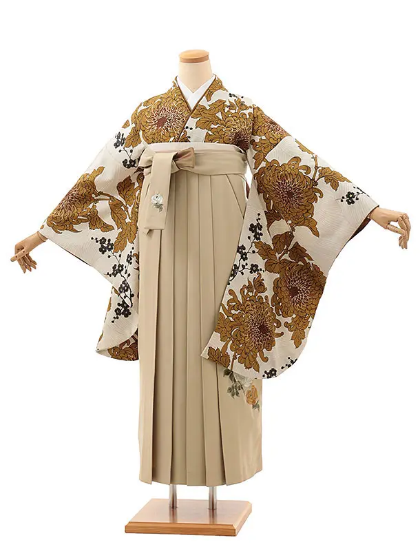 卒業袴T097　そしてゆめ アイボリー乱菊×モカベージュ