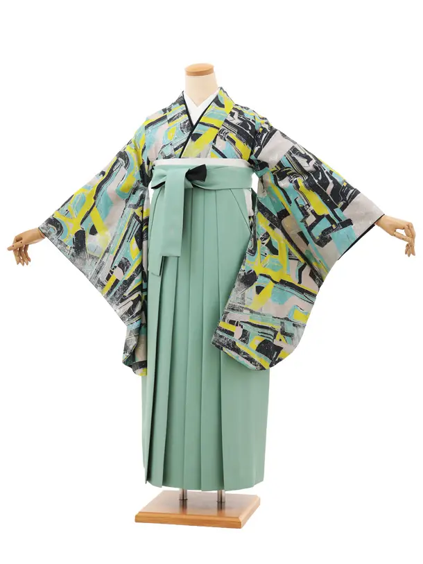 卒業袴T122　ﾓﾀﾞﾝｱﾝﾃﾅ 水色グレー未来計画×ミント黒