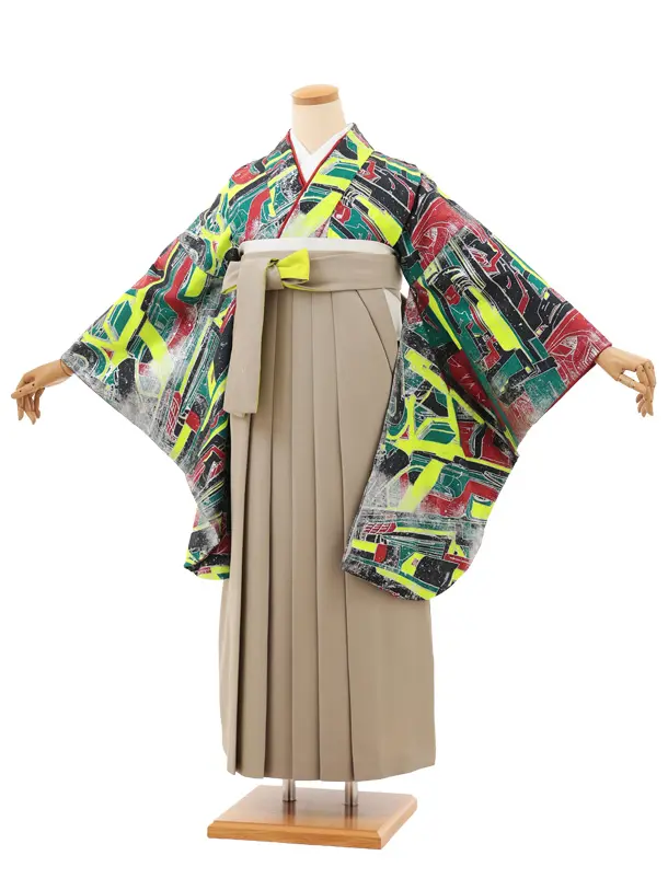 卒業袴T125　ﾓﾀﾞﾝｱﾝﾃﾅ 蛍光グリーン未来計画×蛍光ベージュグリーン