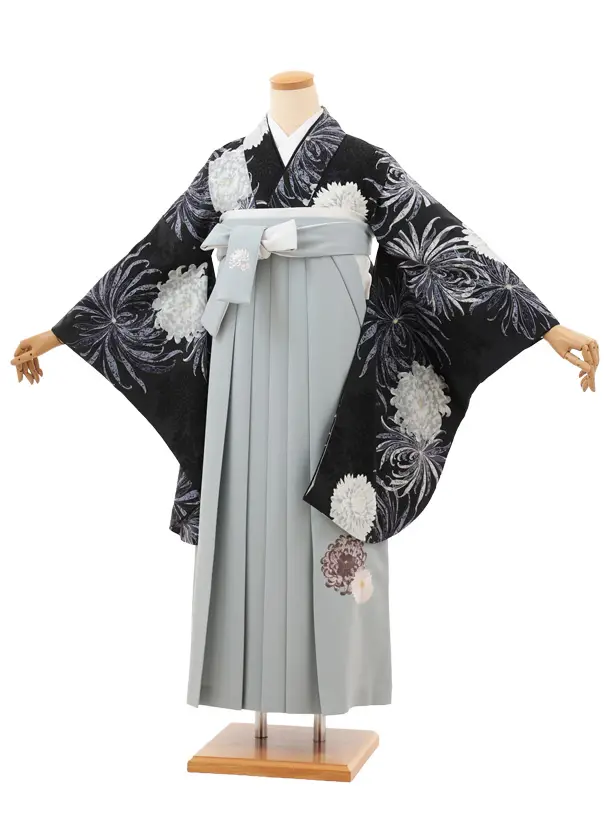 卒業袴T152　紅一点 チャコールグレー乱菊×ブルーグレー