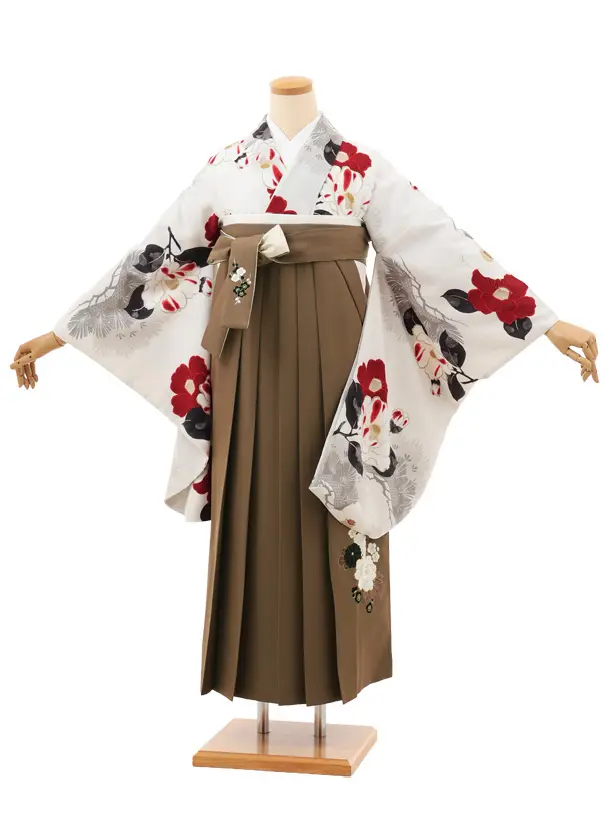 卒業袴T168 九重 白 松に椿×モカブラウン