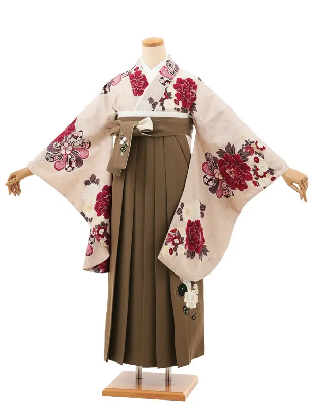 卒業袴T170 九重 ベージュ牡丹×モカブラウン