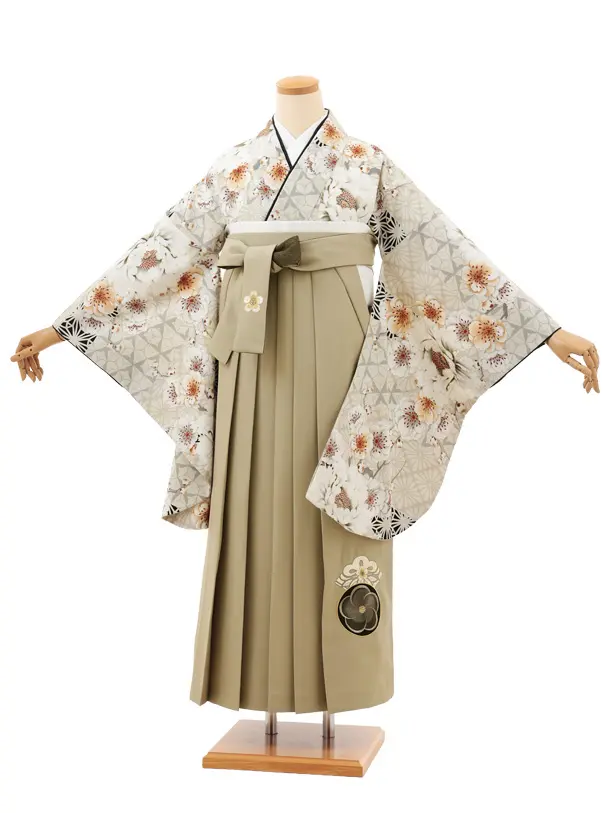 卒業袴T176 JAPAN STYLE ベージュ牡丹 八重桜×ベージュ