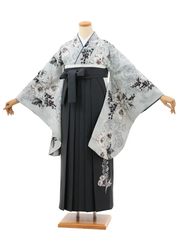 卒業袴T184 JILLSTUART ペールブルー花×グレー